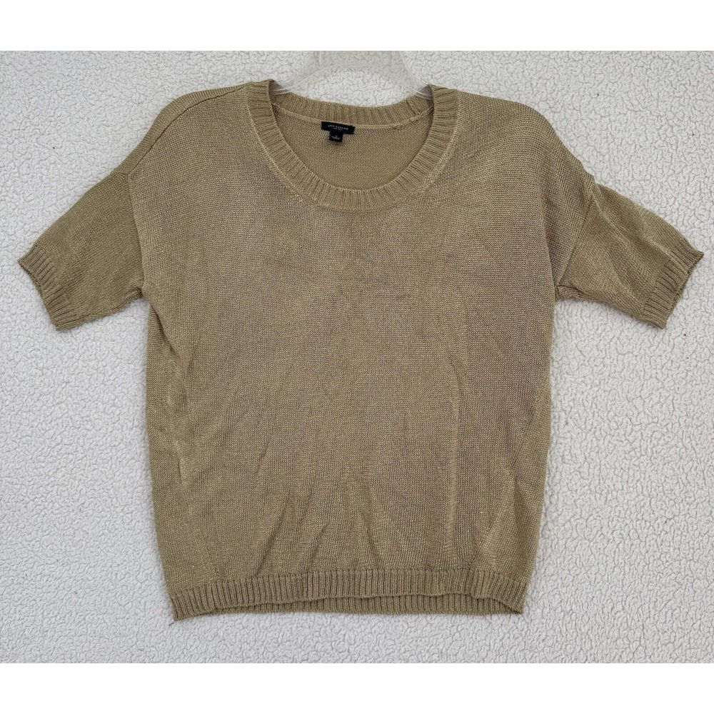 Ann Taylor Sweater Women Size Small Gold Metallic Short Sleeve Round Neck